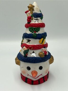 Festive Snowman Tree Holiday Accent - White, Red, Blue, Gold